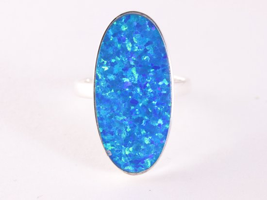 Langwerpige zilveren ring met Australische opaal afbeelding 4