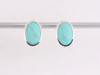 Ovale zilveren oorstekers met groene turkoois afbeelding 4