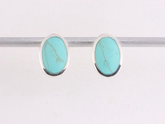 Ovale zilveren oorstekers met groene turkoois afbeelding 4