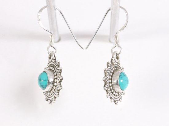 Fijne bewerkte zilveren oorbellen met turkoois afbeelding 2