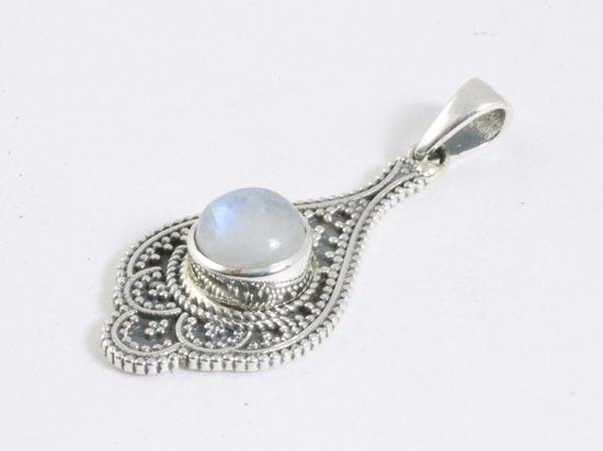 Bewerkte zilveren hanger met regenboog maansteen afbeelding 2