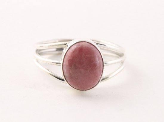 Opengewerkte zilveren ring met rhodoniet afbeelding 4