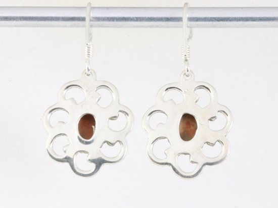 Opengewerkte zilveren oorbellen met rode koperturkoois afbeelding 2