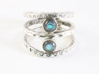 Brede opengewerkte zilveren ring met abalone schelp afbeelding 4