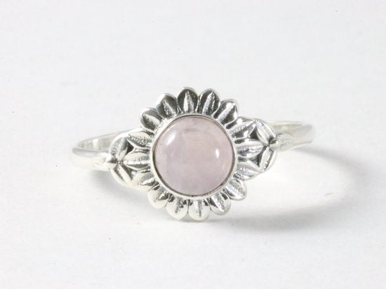 Fijne bewerkte zilveren ring met rozenkwarts afbeelding 4