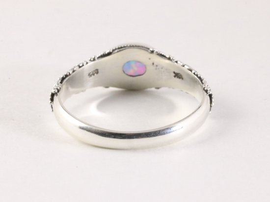 Fijne bewerkte zilveren ring met Australische opaal en 18k gouden decoraties afbeelding 3
