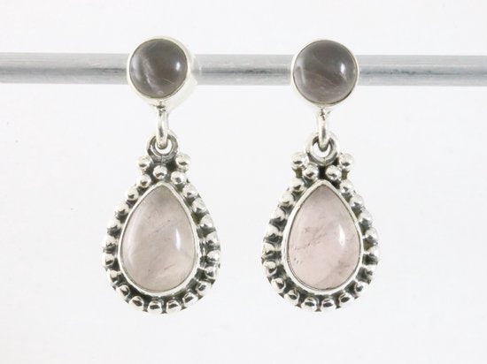 Bewerkte zilveren oorstekers met rozenkwarts afbeelding 4