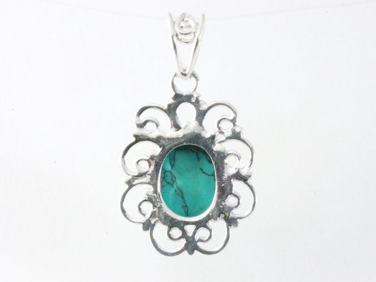 Opengewerkte zilveren hanger met turkoois afbeelding 3