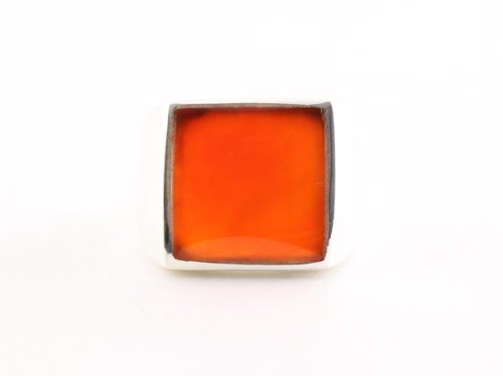 Hoogglans zilveren zegelring met carneool afbeelding 4