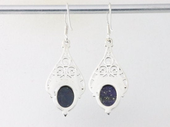 Lange opengewerkte zilveren oorbellen met lapis lazuli afbeelding 2
