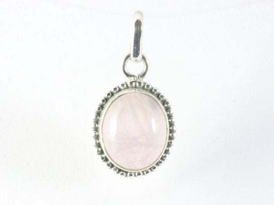 Fijne bewerkte ovale zilveren hanger met rozenkwarts afbeelding 4