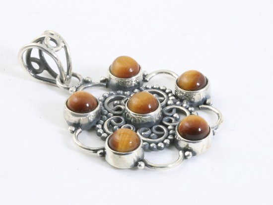 Opengewerkte zilveren hanger met tijgeroog afbeelding 2