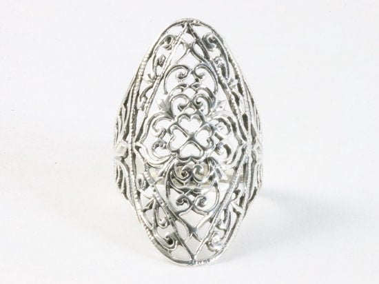 Langwerpige opengewerkte zilveren ring afbeelding 4