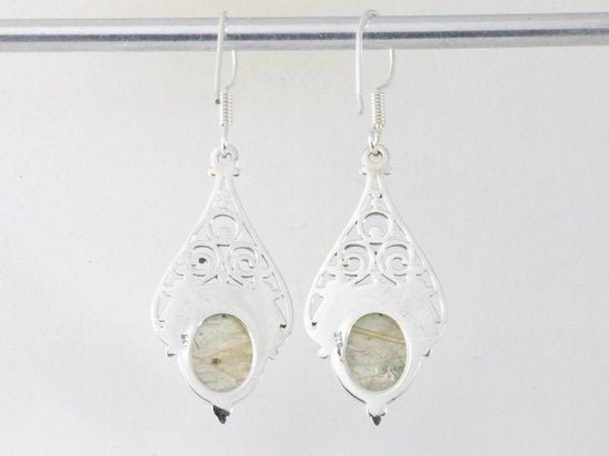 Lange opengewerkte zilveren oorbellen met gouden rutielkwarts afbeelding 2