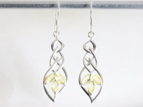 Opengewerkte zilveren oorbellen met citrien afbeelding 3