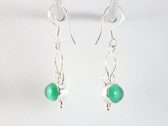 Fijne opengewerkte zilveren oorbellen met jade afbeelding 2