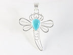 Opengewerkte zilveren libelle hanger met blauwe Arizona turkoois afbeelding 4