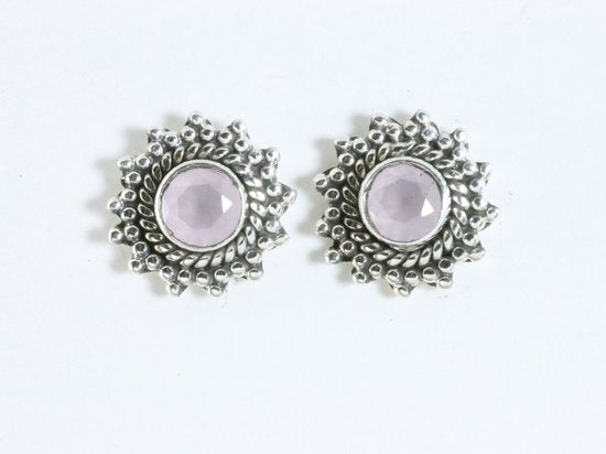 Bewerkte zilveren oorstekers met rozenkwarts afbeelding 1