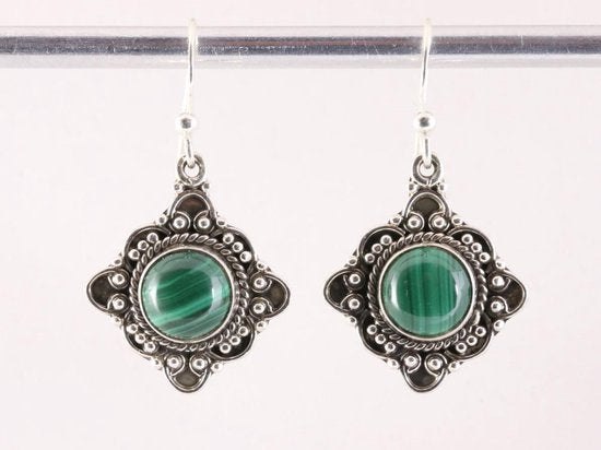 Bewerkte zilveren oorbellen met malachiet afbeelding 4