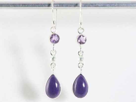 Lange zilveren oorbellen met paarse fosfosideriet en amethist afbeelding 3