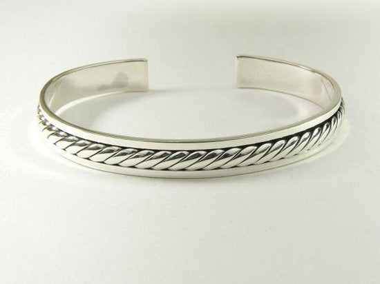 Fijne zilveren klemarmband met kabelpatroon afbeelding 1