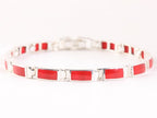 Hoogglans zilveren armband met rode koraal steen afbeelding 1