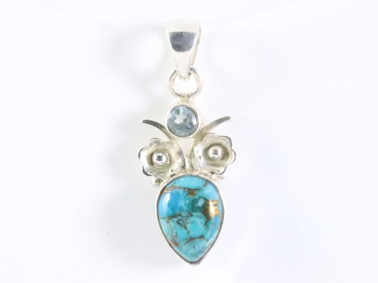Zilveren hanger met blauwe koperturkoois en topaas afbeelding 3