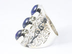 Langwerpige opengewerkte zilveren ring met lapis lazuli afbeelding 2