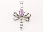 Opengewerkte zilveren libelle hanger met amethist afbeelding 1