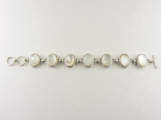 Zilveren schakelarmband met parelmoer afbeelding 2