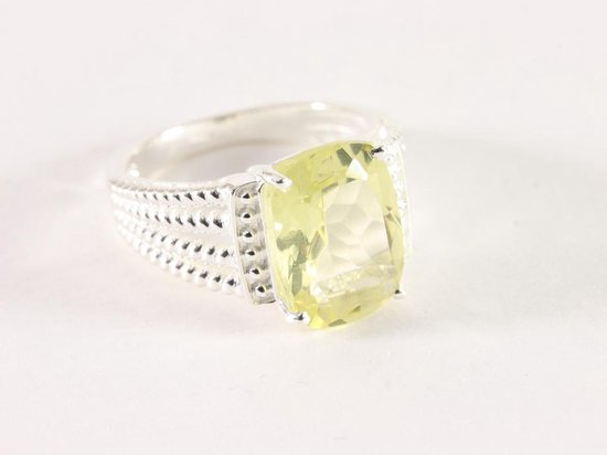 Opengewerkte zilveren ring met lemonkwarts afbeelding 1