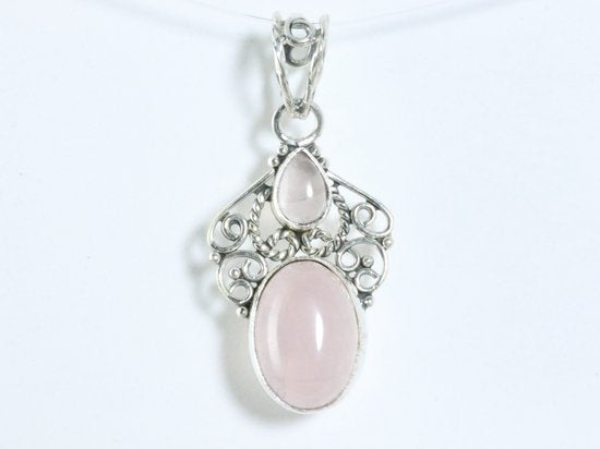 Opengewerkte zilveren hanger met rozenkwarts afbeelding 4