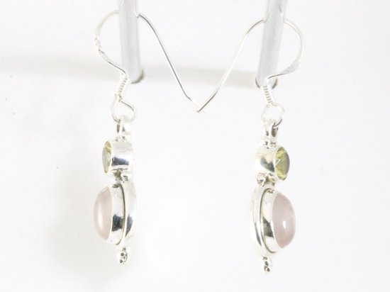 Fijne bewerkte zilveren oorbellen met rozenkwarts en citrien afbeelding 2