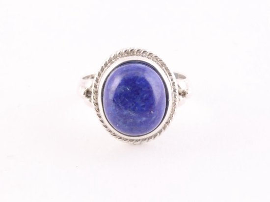 Bewerkte zilveren ring met lapis lazuli afbeelding 2