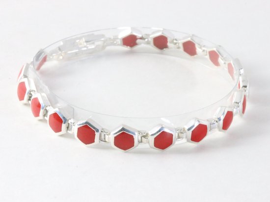 Zilveren armband met rode koraal steen afbeelding 2