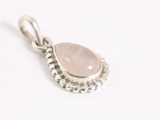 Fijne bewerkte druppelvormige zilveren hanger met rozenkwarts afbeelding 2