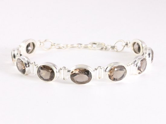 Zware zilveren armband met rookkwarts afbeelding 1