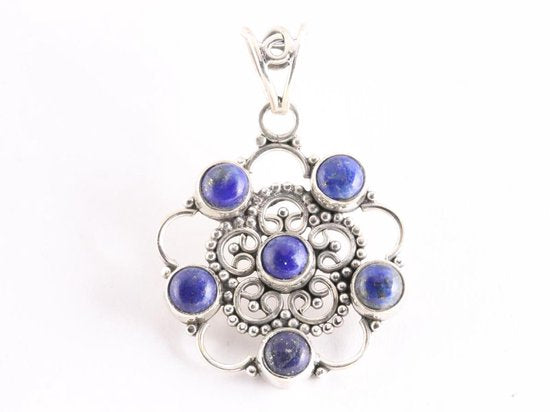 Opengewerkte zilveren hanger met lapis lazuli afbeelding 4