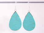 Grote druppelvormige zilveren oorbellen met groene turkoois afbeelding 3