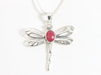 Opengewerkte zilveren libelle hanger met robijn aan ketting afbeelding 4