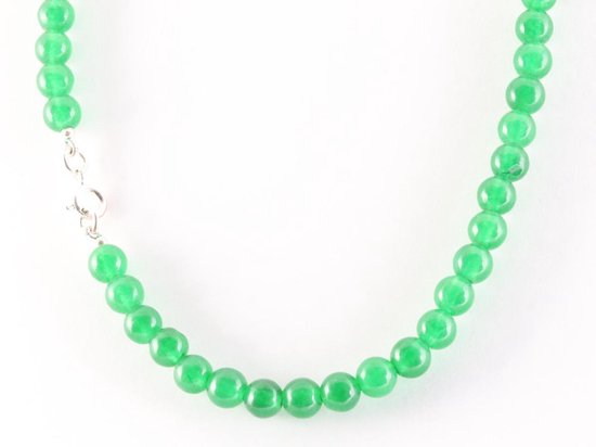 Collier van smaragd kralen en zilveren sluiting afbeelding 1