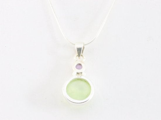 Zilveren hanger met prehniet en amethist aan ketting afbeelding 3