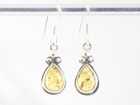 Fijne bewerkte zilveren oorbellen met amber afbeelding 4