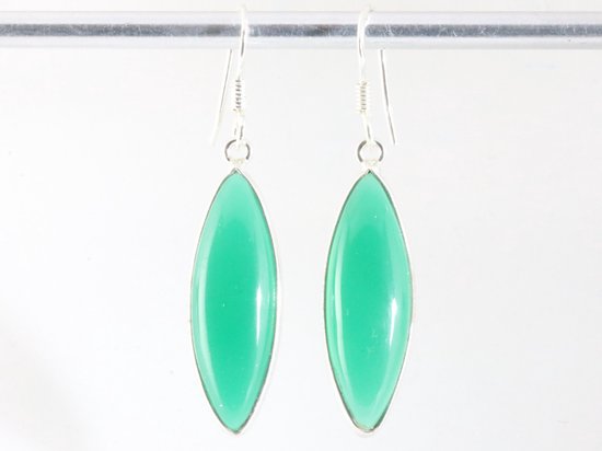 Lange zilveren oorbellen met groene onyx afbeelding 1