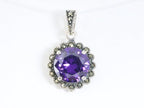 Ronde zilveren hanger met amethist en marcasiet afbeelding 4