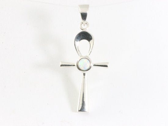 Fijne zilveren ankh hanger met welo opaal afbeelding 4