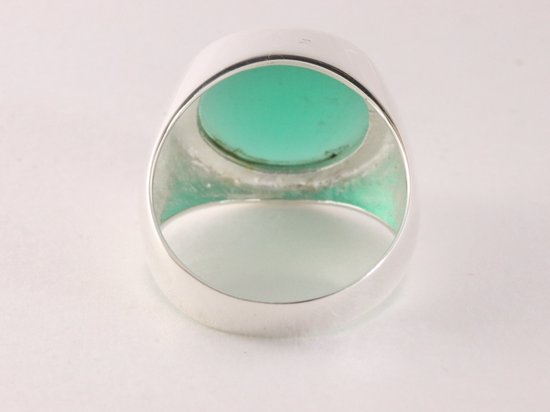 Ronde hoogglans zilveren ring met groene agaat afbeelding 3