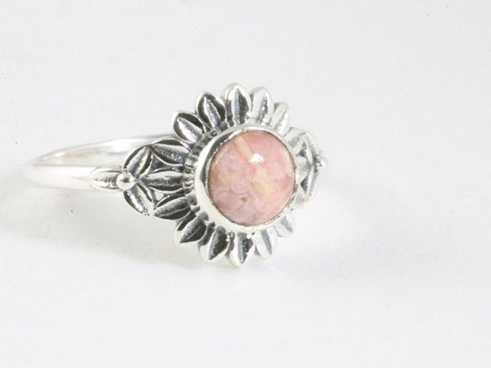 Fijne bewerkte zilveren ring met rhodochrosiet afbeelding 1