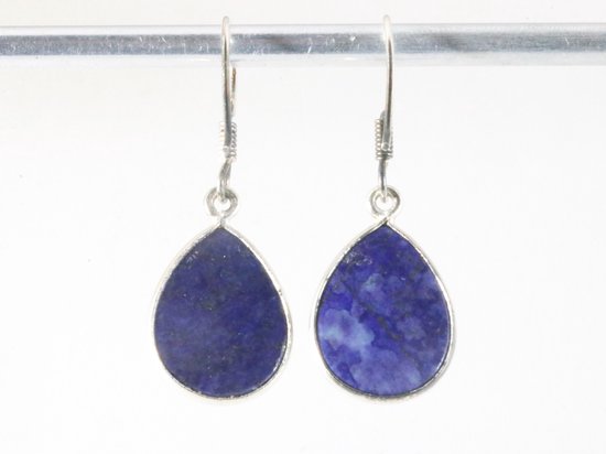 Druppelvormige zilveren oorbellen met gefacetteerde lapis lazuli afbeelding 2