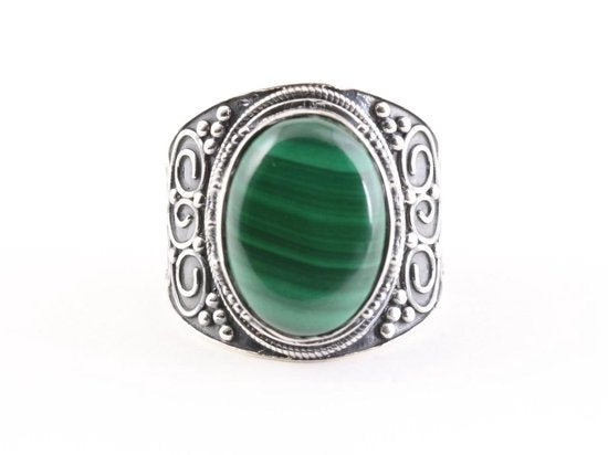 Bewerkte zilveren ring met malachiet afbeelding 4